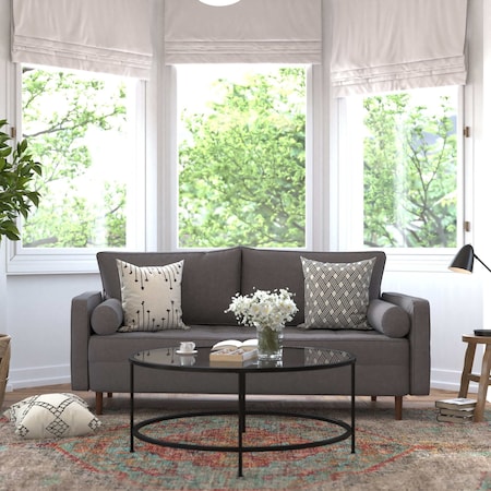 Dark Gray Faux Linen Upholstered Tufted Sofa